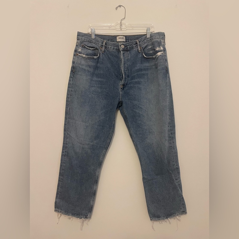 Agolde Riley High Rise Straight Jeans in Light Blue